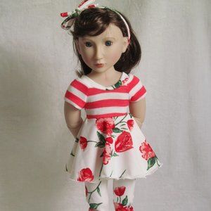 Coral pink floral and stripes play set for 16" BJD